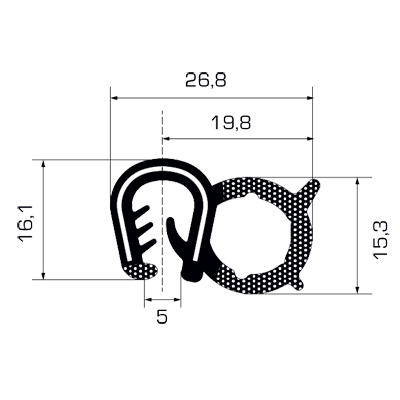 058614 Guarnizione a battuta laterale al metro