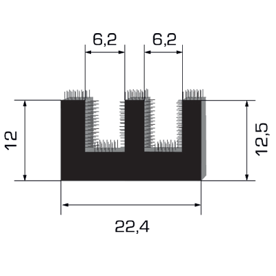 049018 Canalino scorrivetro doppio velluto/gomma