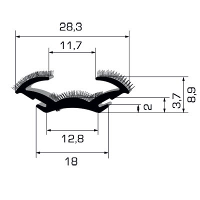 620001089m Canalino scorrivetro velluto/gomma